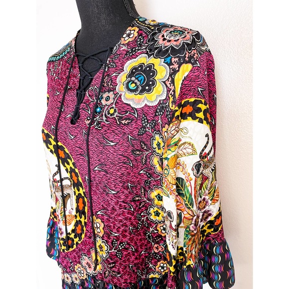 Etro Jungle Silk Lace-up Front Bell Sleeve Blouse Size 42 - Picture 7 of 13